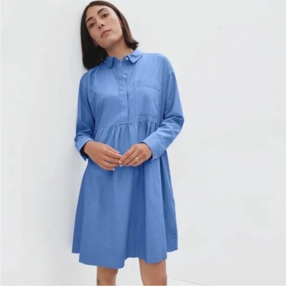 Everlane~ The Field Blue Opal Cotton Roomy Long Sleeve Shirt Dress in size XS - Picture 12 of 12